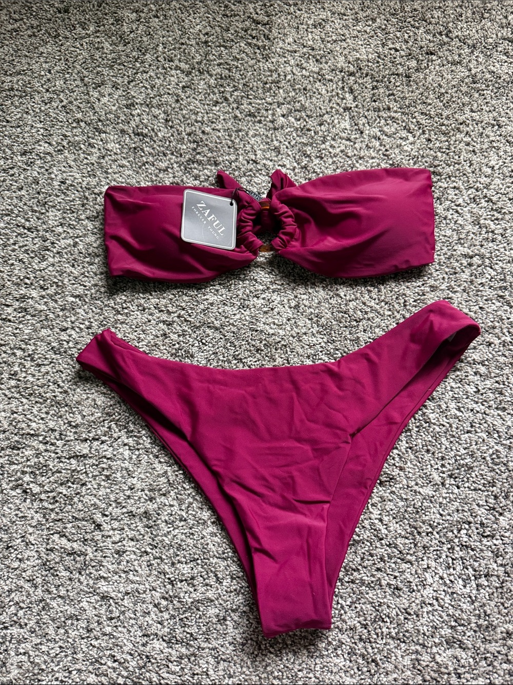 Zaful Women's Bandeau Bikini Set in Maroon Red L US 8-10